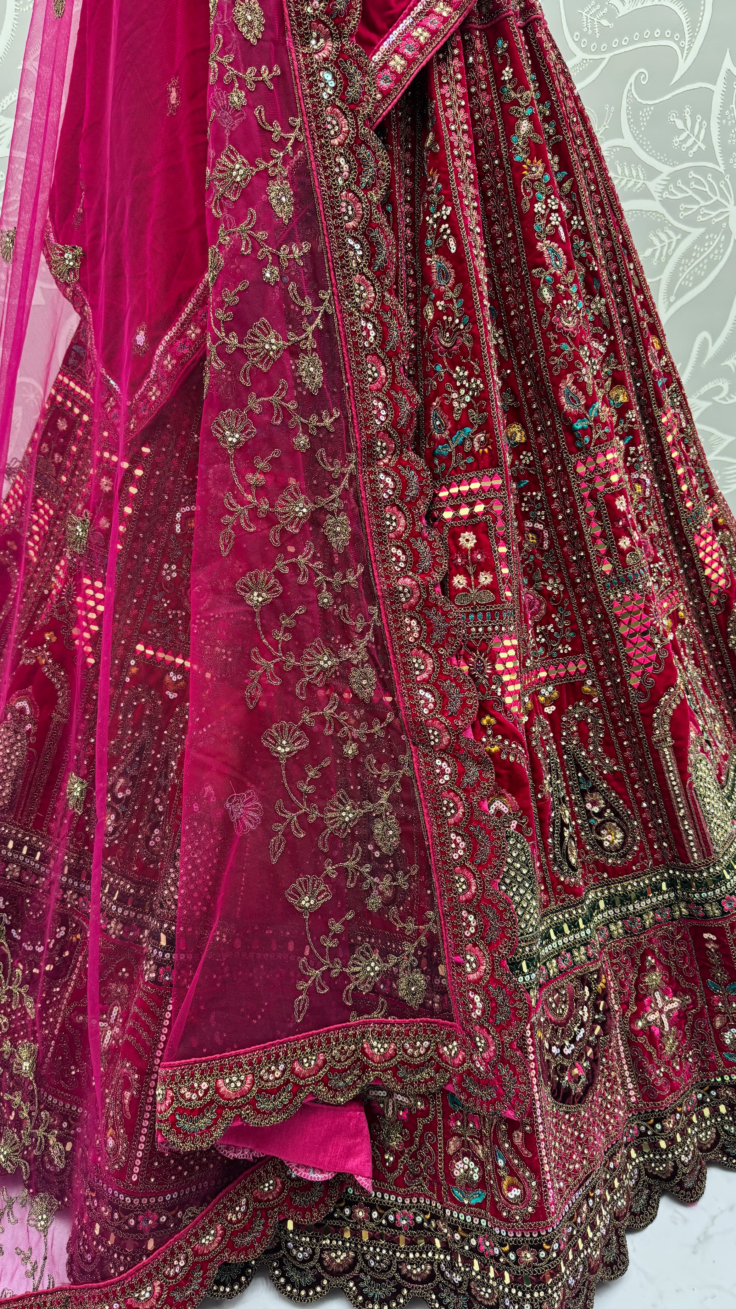 Gracious Heavy Dupatta And Hand Mirror Crafted Bridal Lehenga Choli 